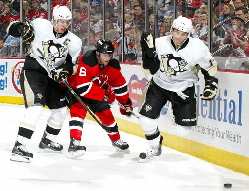 Andy Greene, Sidney Crosby, Chris Kunitz