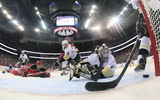 Dainius Zubrus, Alex Goligoski, Brent Johnson