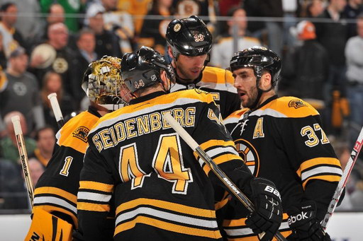 Marty Turco, Dennis Seidenberg, Zdeno Chára, Patrice Bergeron