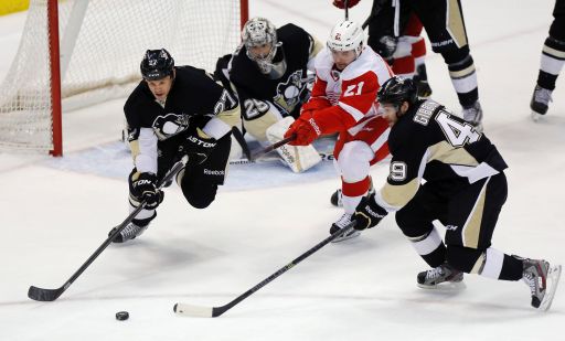 Craig Adams, Marc-Andre Fleury, Tomas Tatar, Brian Gibbons